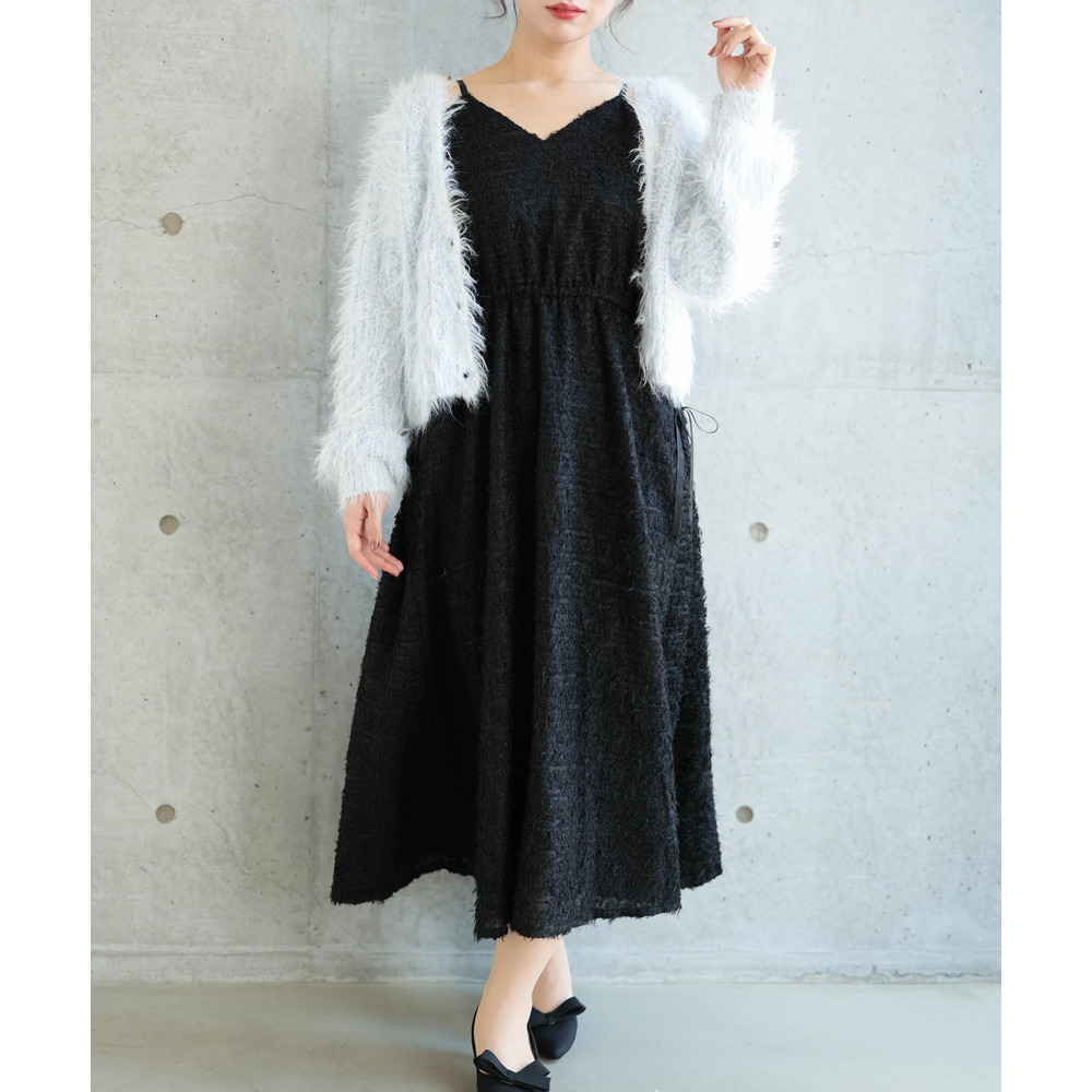 大きいサイズ レディース シャギー調サイドリボンキャミワンピース1