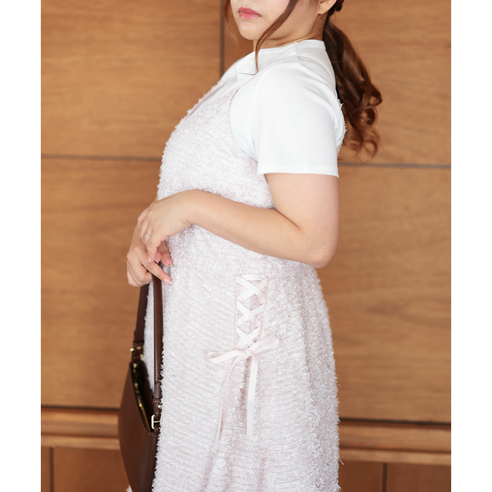 大きいサイズ レディース シャギー調サイドリボンキャミワンピース10