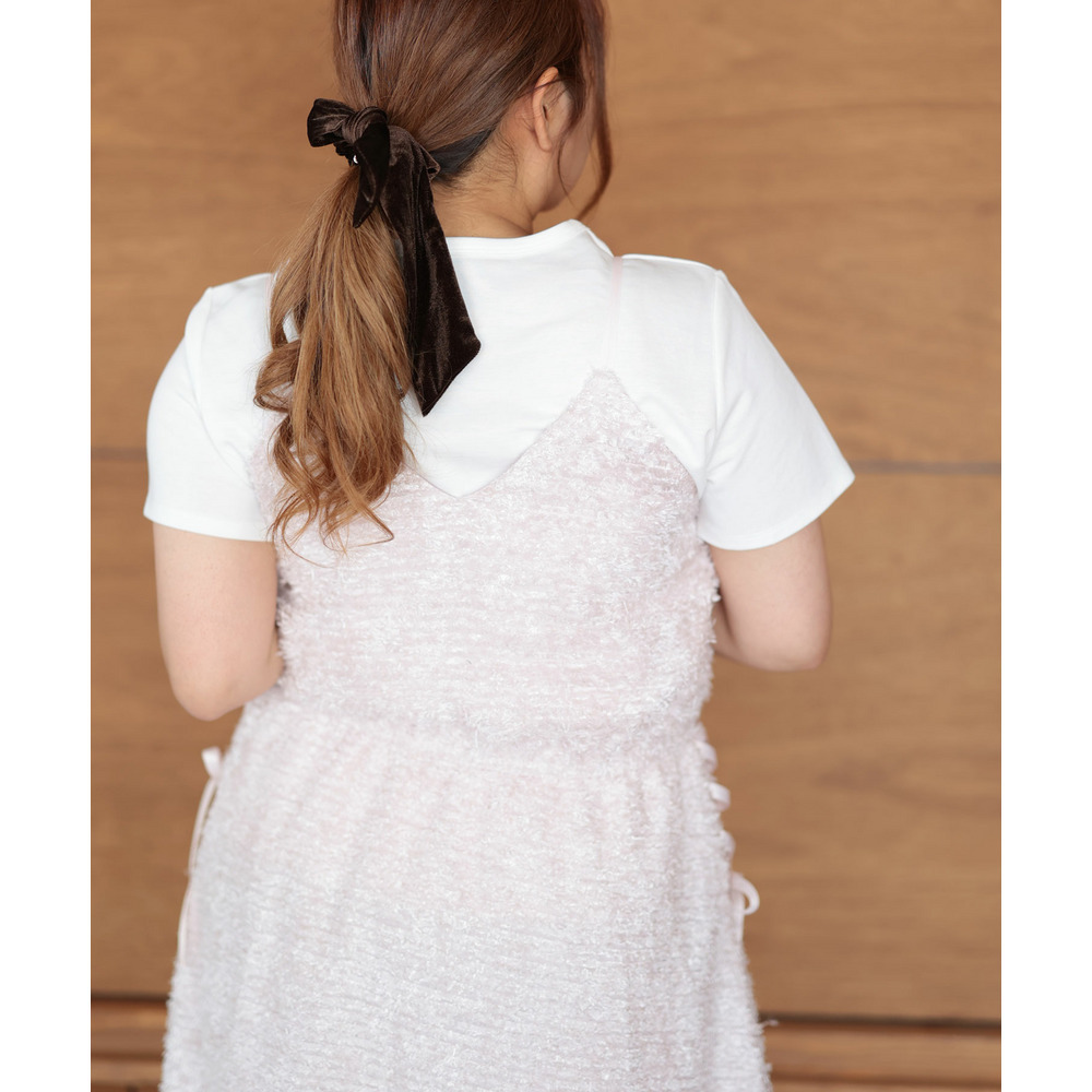 大きいサイズ レディース シャギー調サイドリボンキャミワンピース12