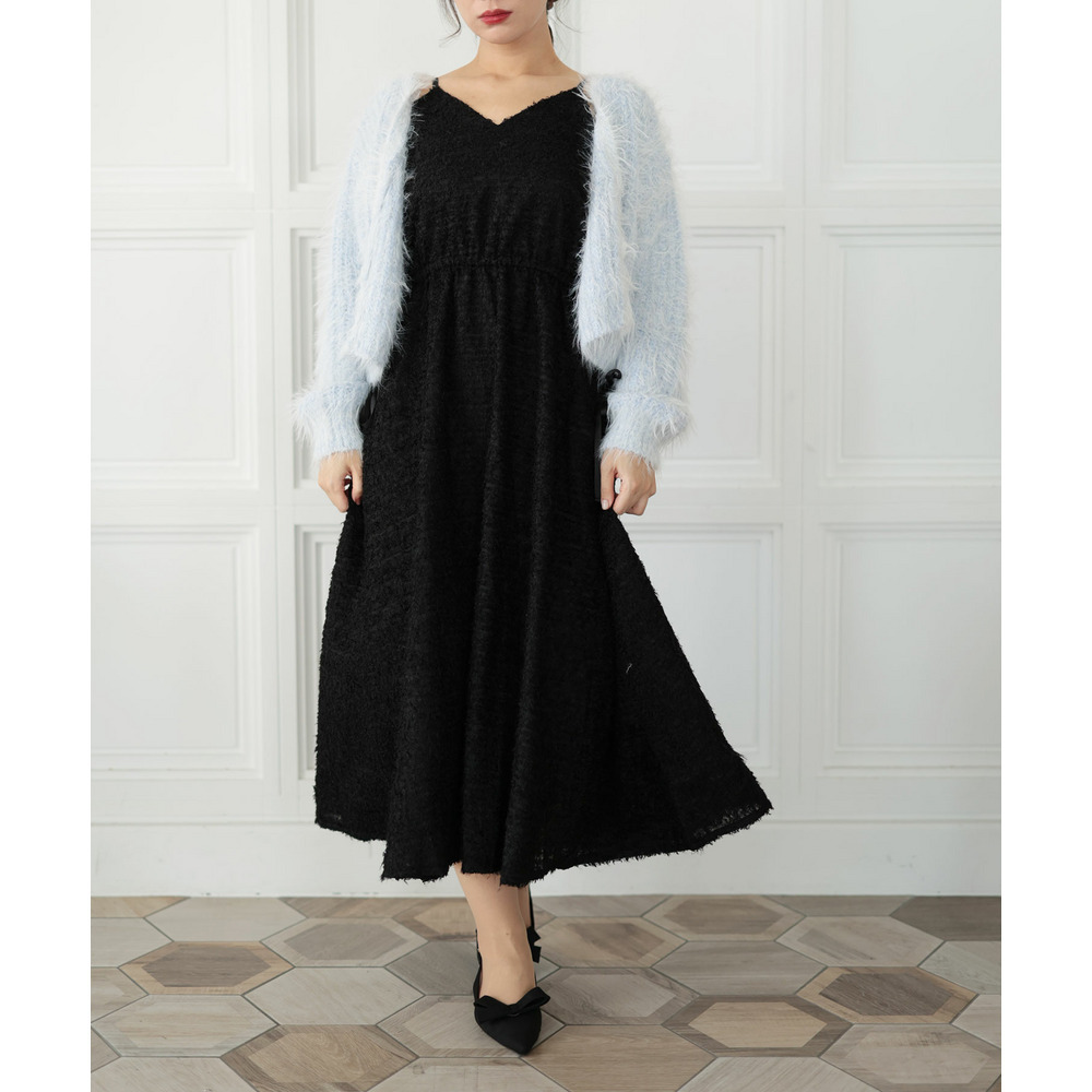 大きいサイズ レディース シャギー調サイドリボンキャミワンピース17