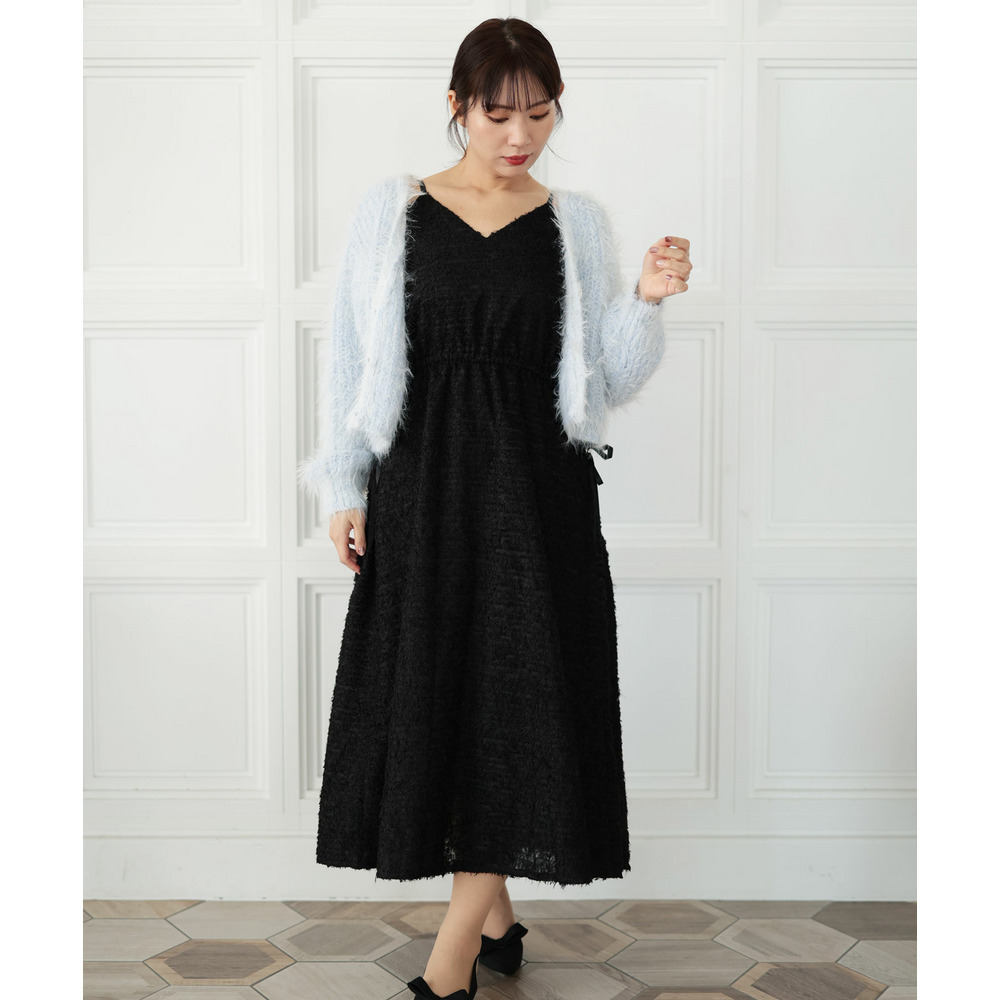 大きいサイズ レディース シャギー調サイドリボンキャミワンピース18