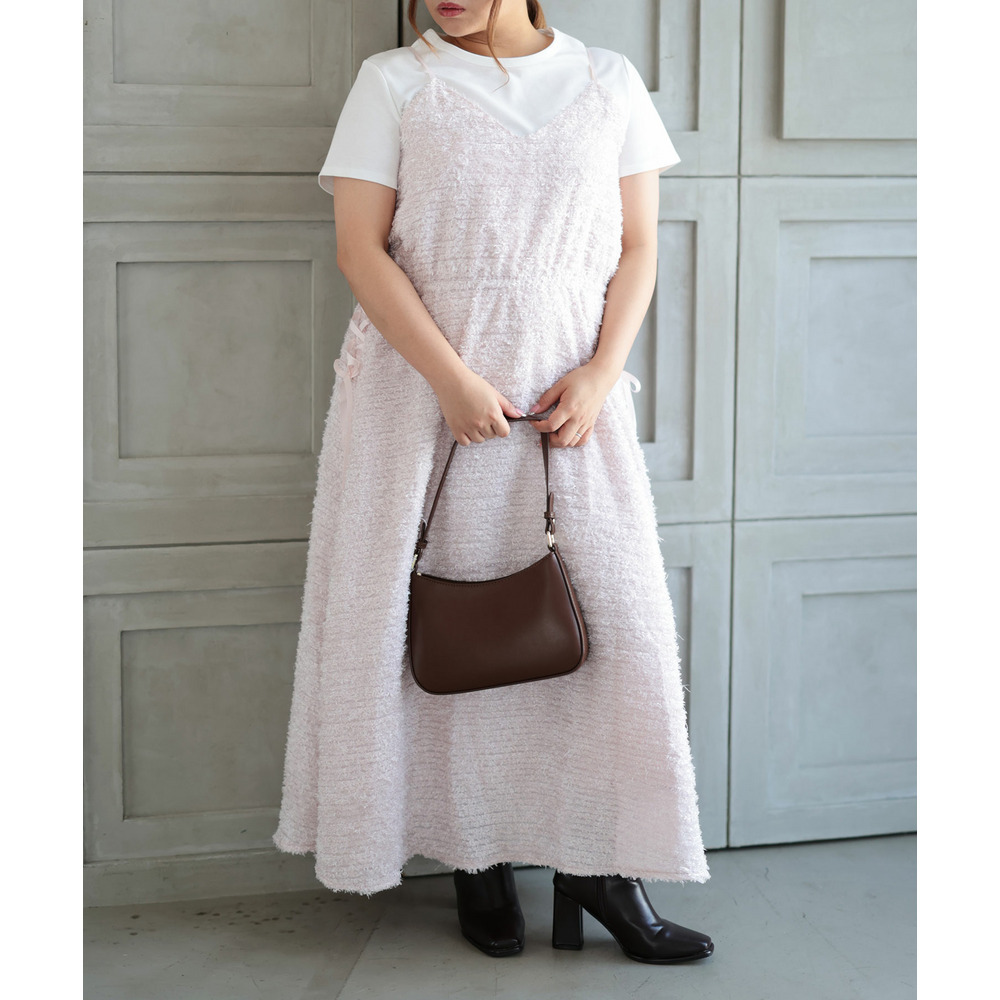 大きいサイズ レディース シャギー調サイドリボンキャミワンピース2