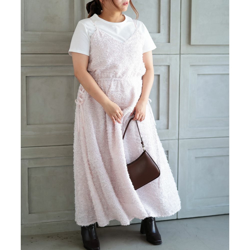 大きいサイズ レディース シャギー調サイドリボンキャミワンピース20