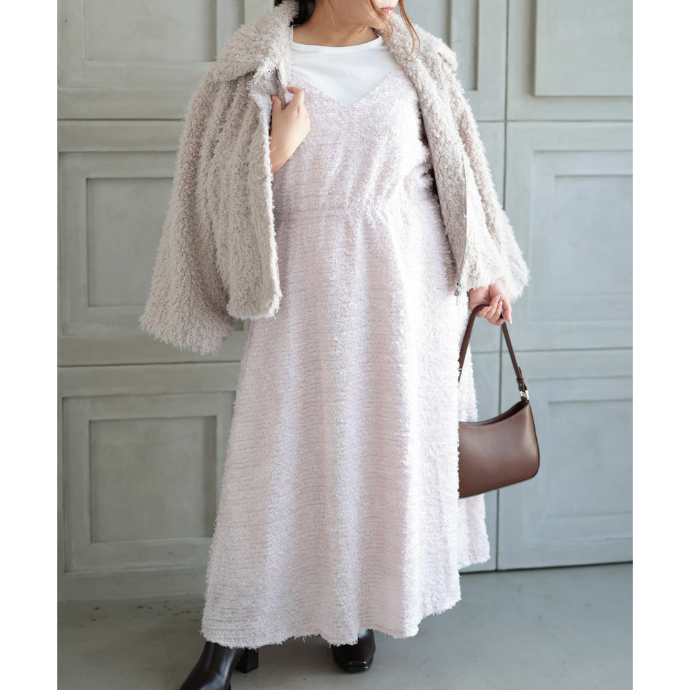 大きいサイズ レディース シャギー調サイドリボンキャミワンピース22