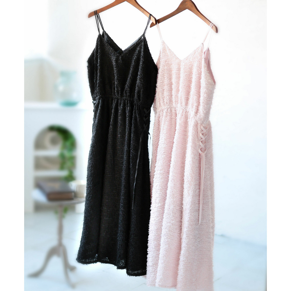 大きいサイズ レディース シャギー調サイドリボンキャミワンピース24