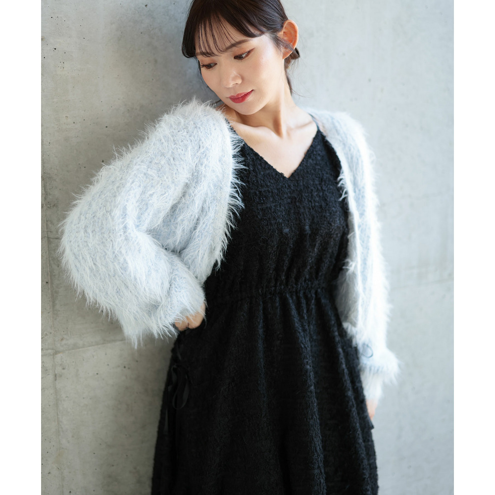 大きいサイズ レディース シャギー調サイドリボンキャミワンピース3