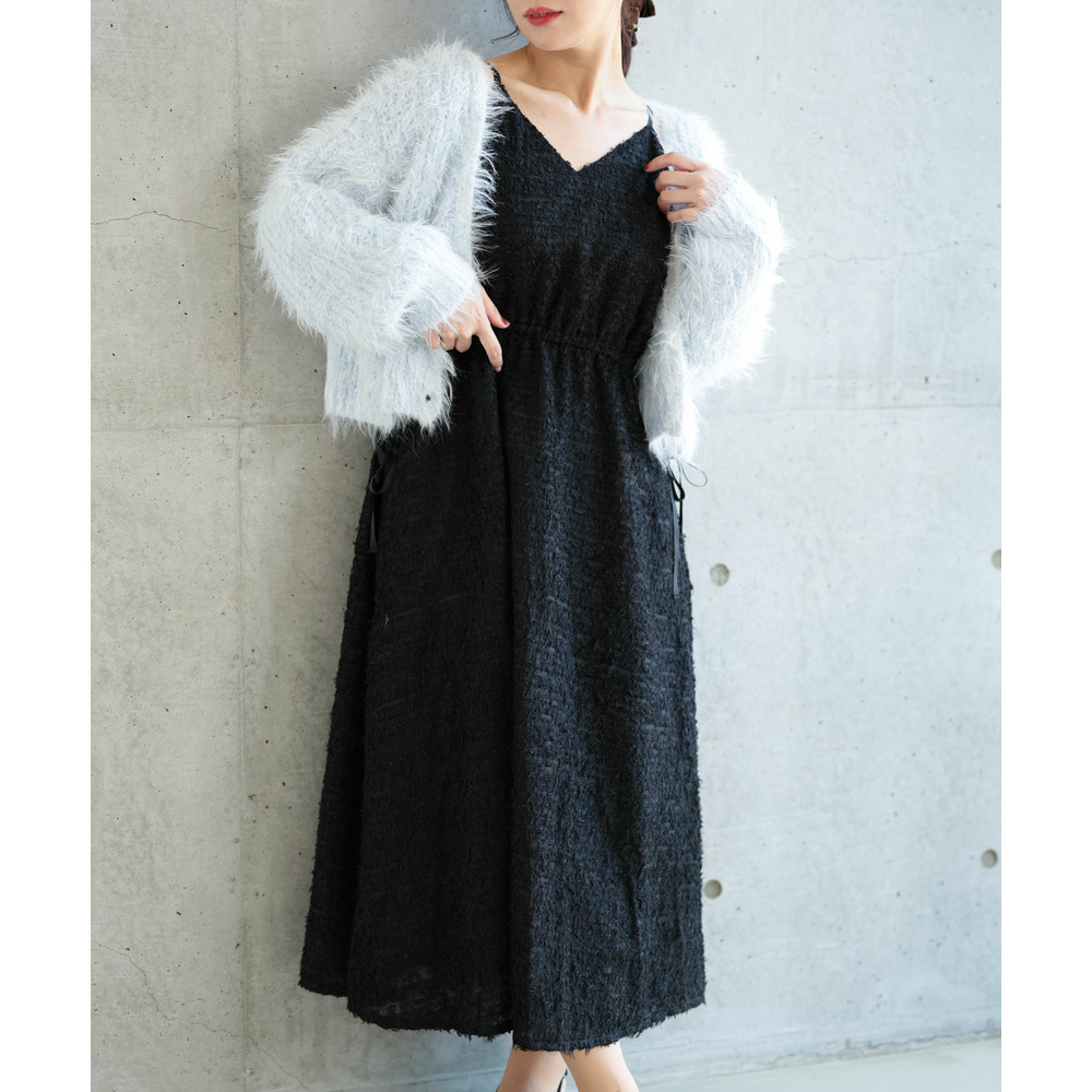 大きいサイズ レディース シャギー調サイドリボンキャミワンピース4