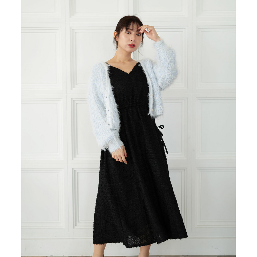 大きいサイズ レディース シャギー調サイドリボンキャミワンピース5