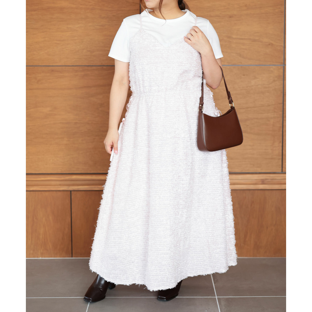 大きいサイズ レディース シャギー調サイドリボンキャミワンピース9