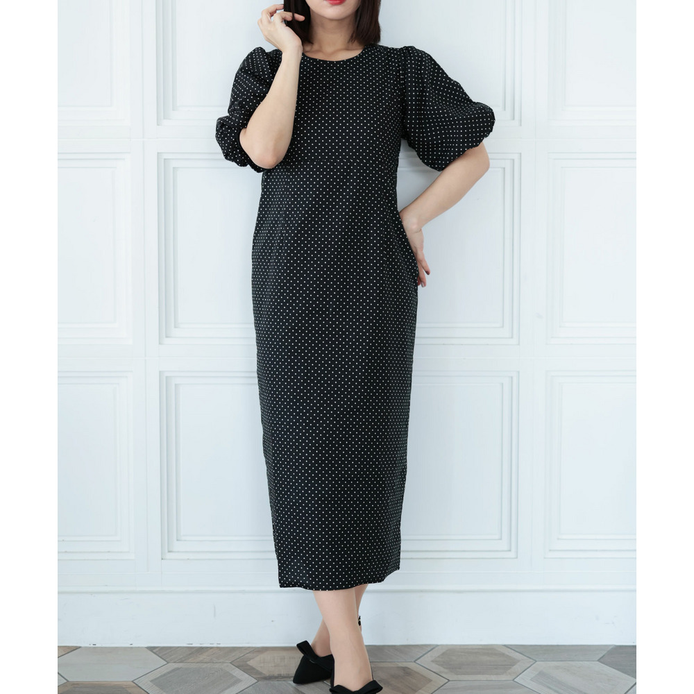 大きいサイズ レディース パフスリーブドットワンピース