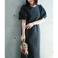 大きいサイズ レディース パフスリーブドットワンピース