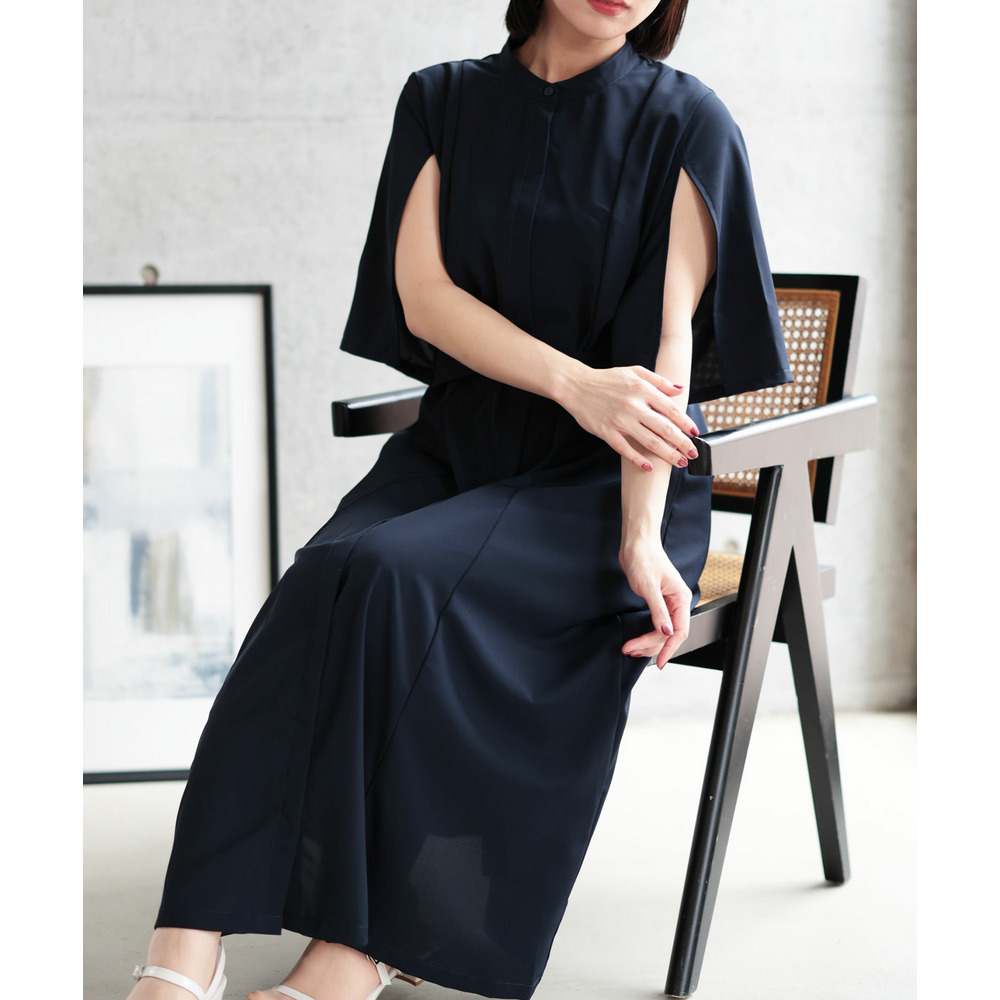 大きいサイズ レディース ケープスリーブベルトワンピース