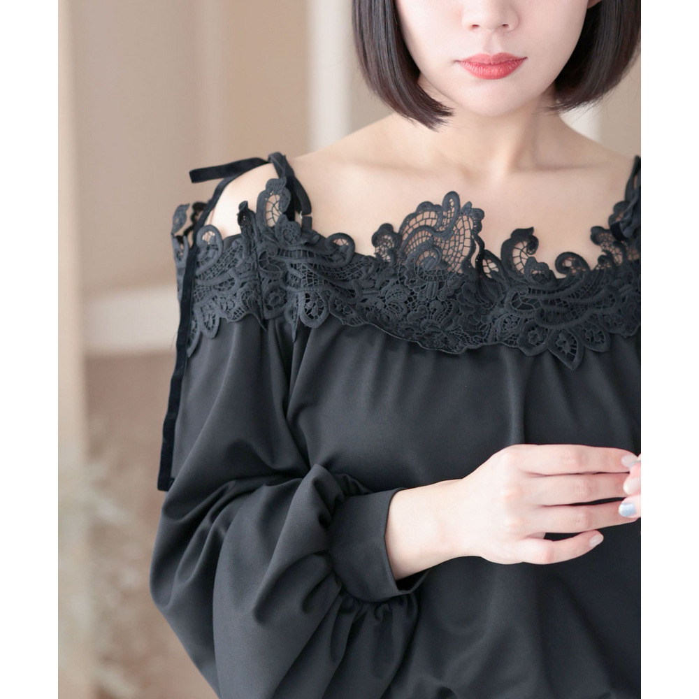 大きいサイズ レディース オフショルレースプルオーバー