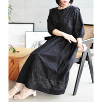 大きいサイズ レディース 花刺繍ショルダータックワンピース