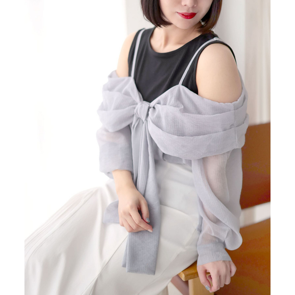 大きいサイズ レディース オフショルブラウス＆リブカットソーセット