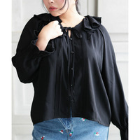 大きいサイズ レディース フリルネックリボンブラウス