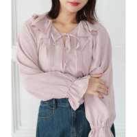 大きいサイズ レディース フリルネックリボンブラウス