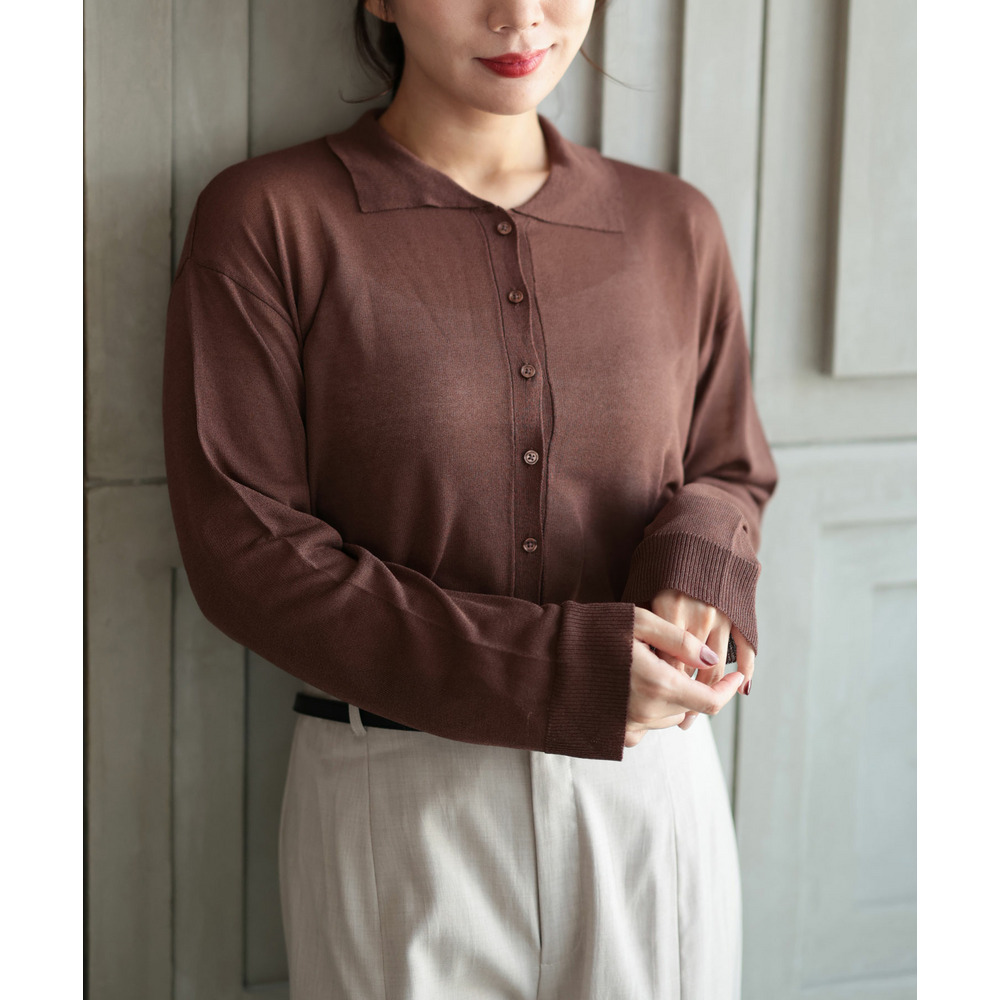 大きいサイズ レディース リネンライクシアーポロカーディガン