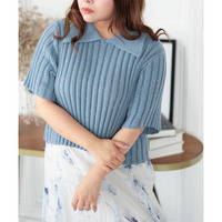 大きいサイズ レディース スパンコール衿付きニット