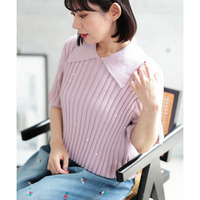 大きいサイズ レディース スパンコール衿付きニット