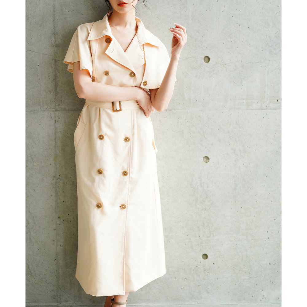 大きいサイズ レディース トレンチ風ケープスリーブワンピース