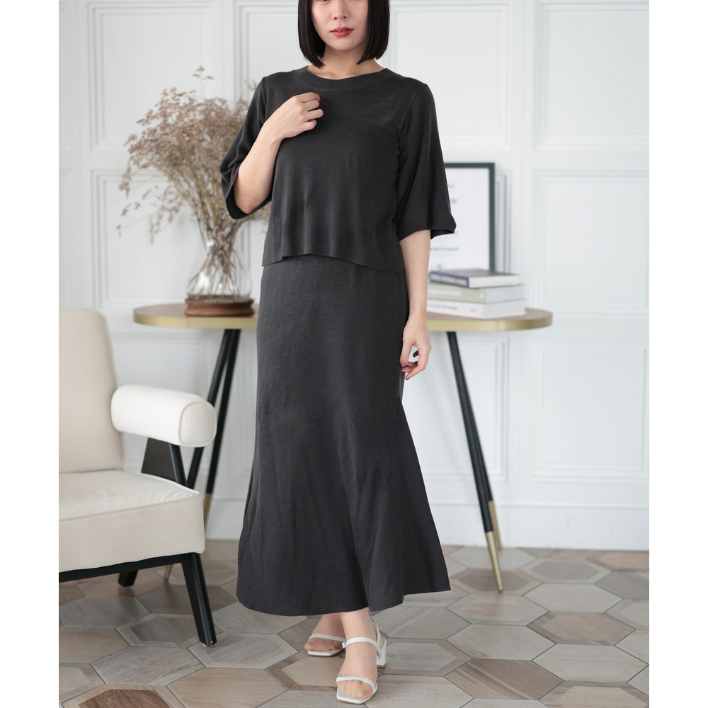 大きいサイズ レディース ニットトップス＆マーメイドラインスカートセットアップ