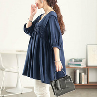 大きいサイズ レディース 肩タックシャーリングチュニック