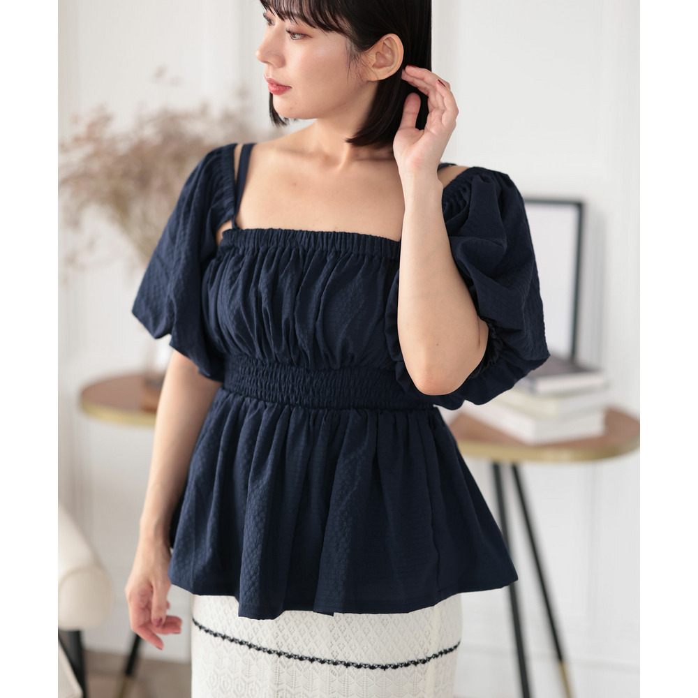 3WAYシャーリングペプラムトップス 大きいサイズ レディース