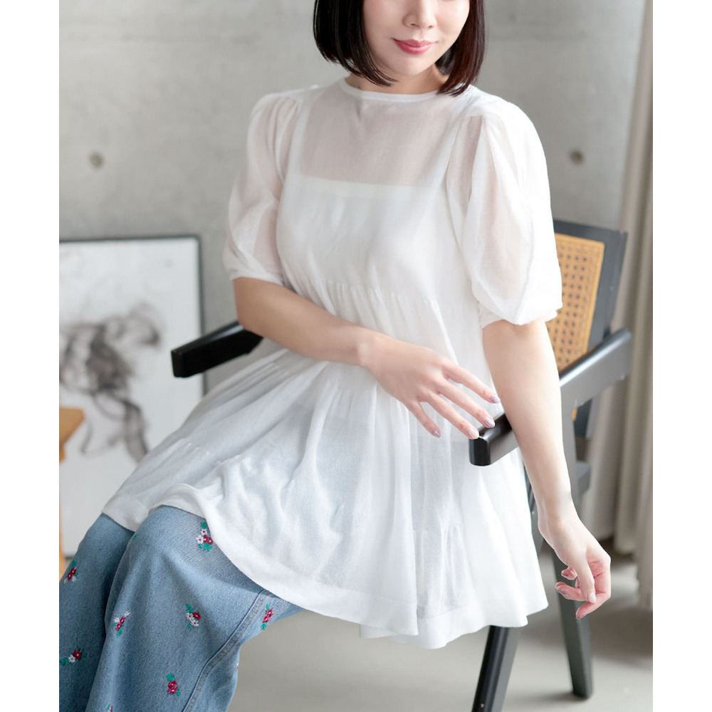 シアー半袖ティアードチュニック 大きいサイズ レディース