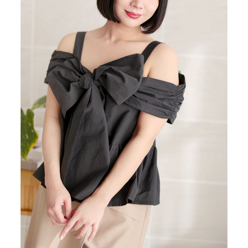 2wayフロンドリボントップス 大きいサイズ レディース