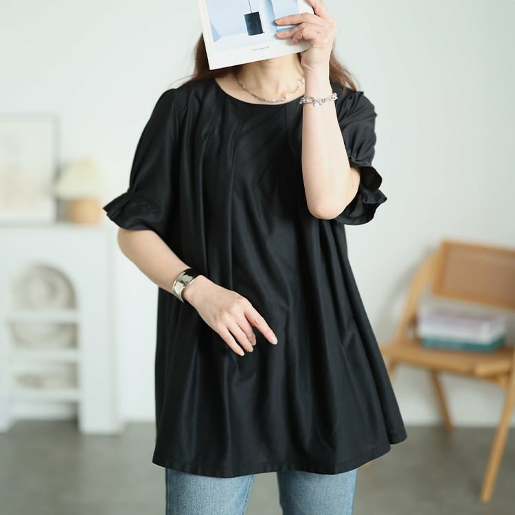 接触冷感&UVカット胸タックチュニック 大きいサイズ レディース9