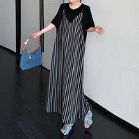 ストライプキャミ重ね着風ワンピース