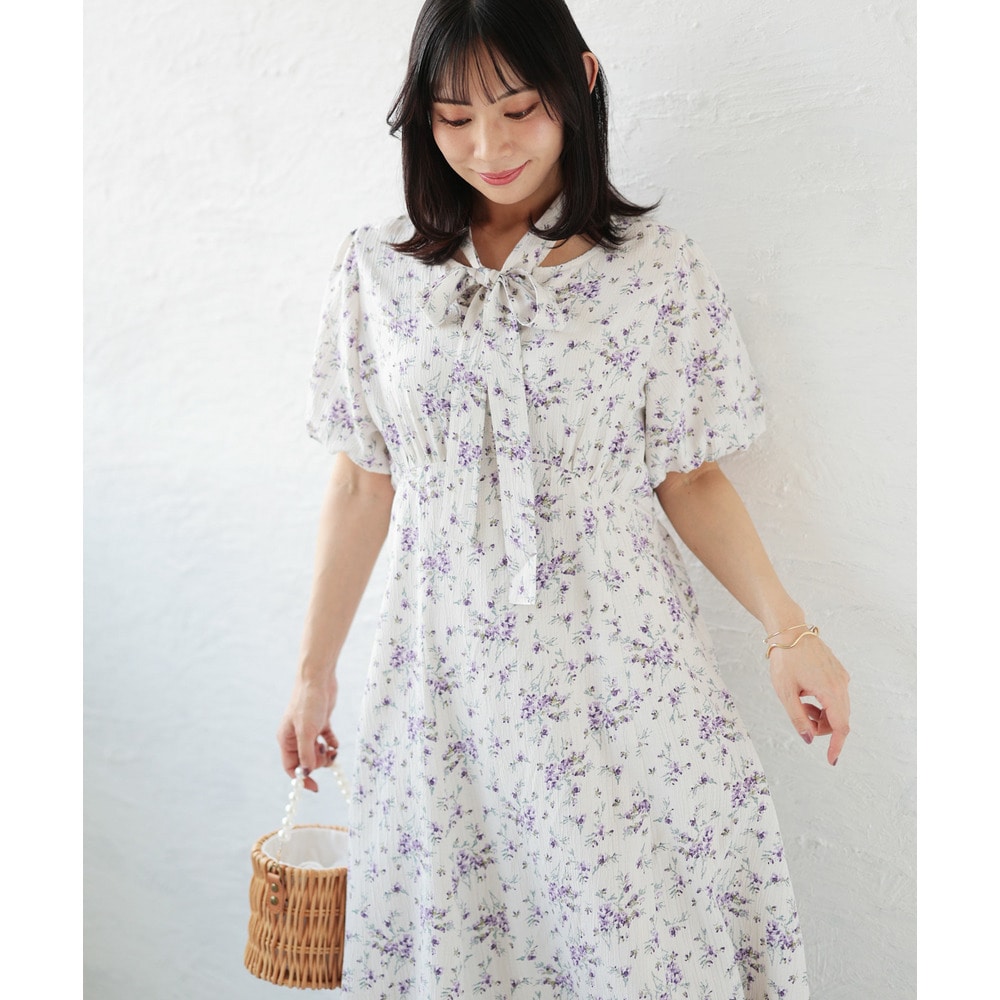 花柄プリントボウタイドッキングワンピース19
