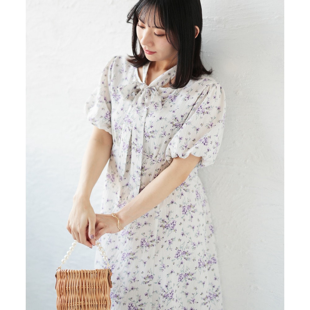 花柄プリントボウタイドッキングワンピース20