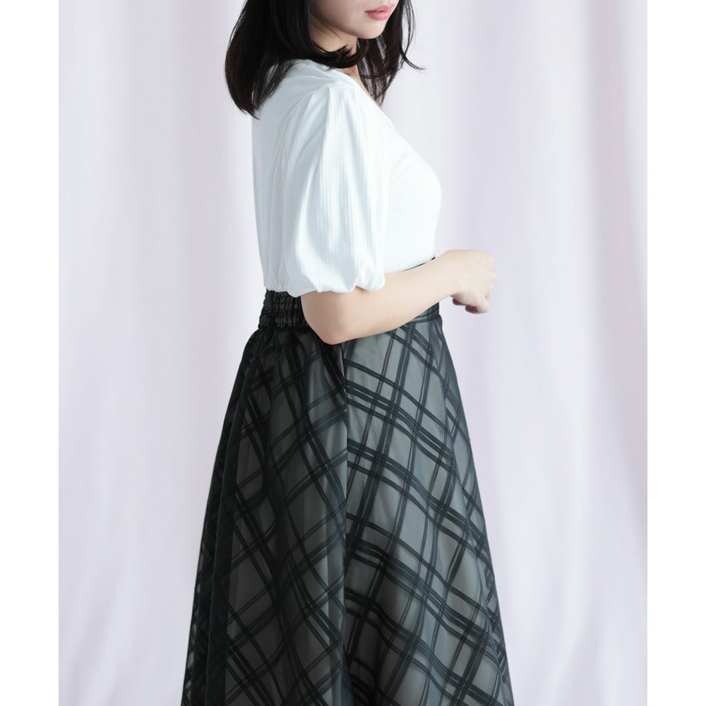 リブT×シアージャガードチェックドッキングワンピース12