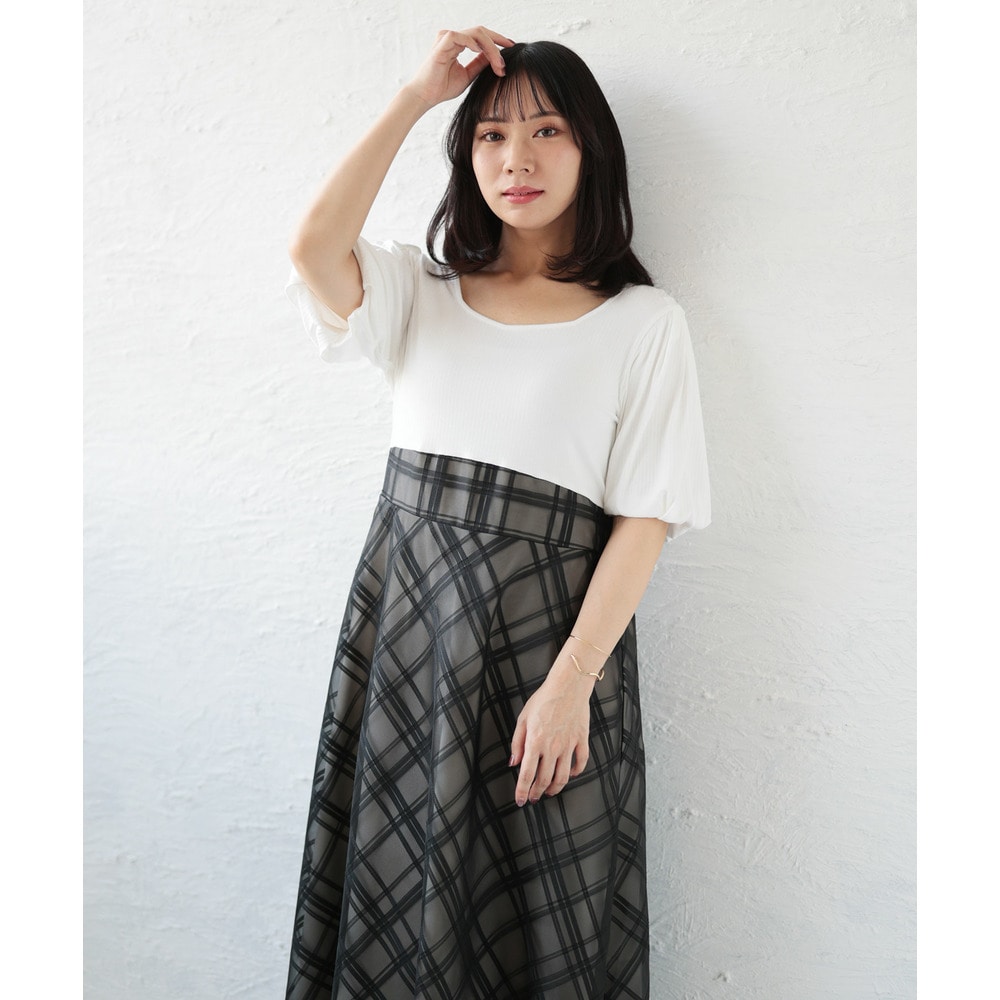 リブT×シアージャガードチェックドッキングワンピース19