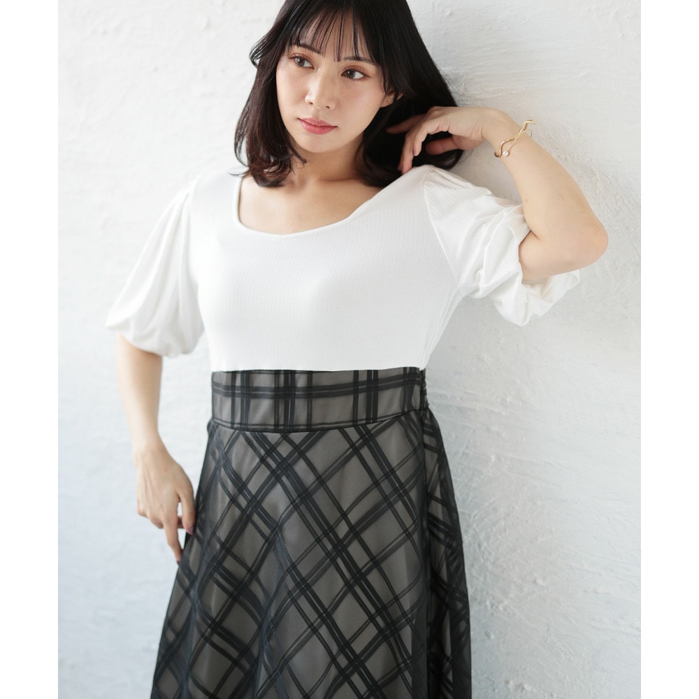 リブT×シアージャガードチェックドッキングワンピース20