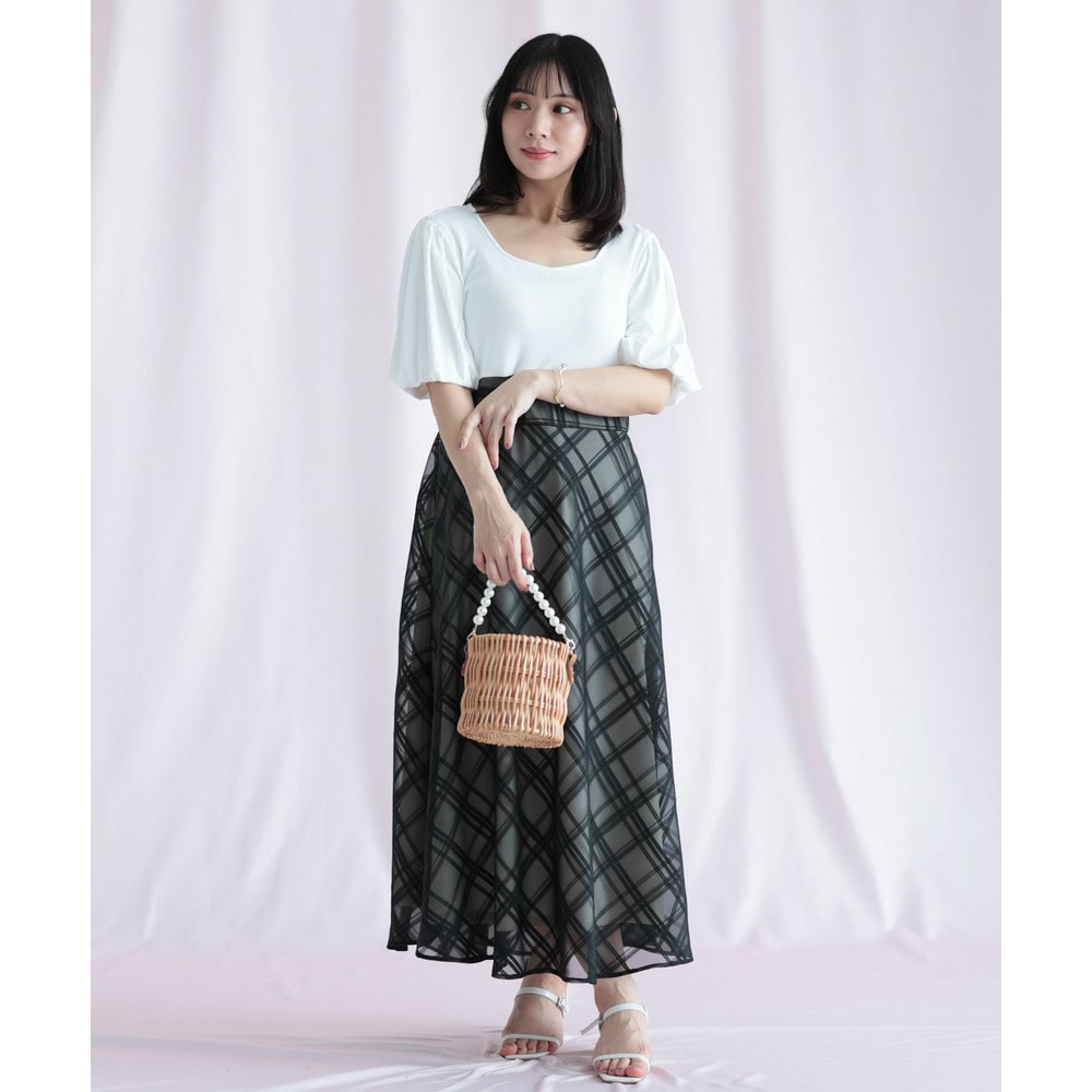リブT×シアージャガードチェックドッキングワンピース21