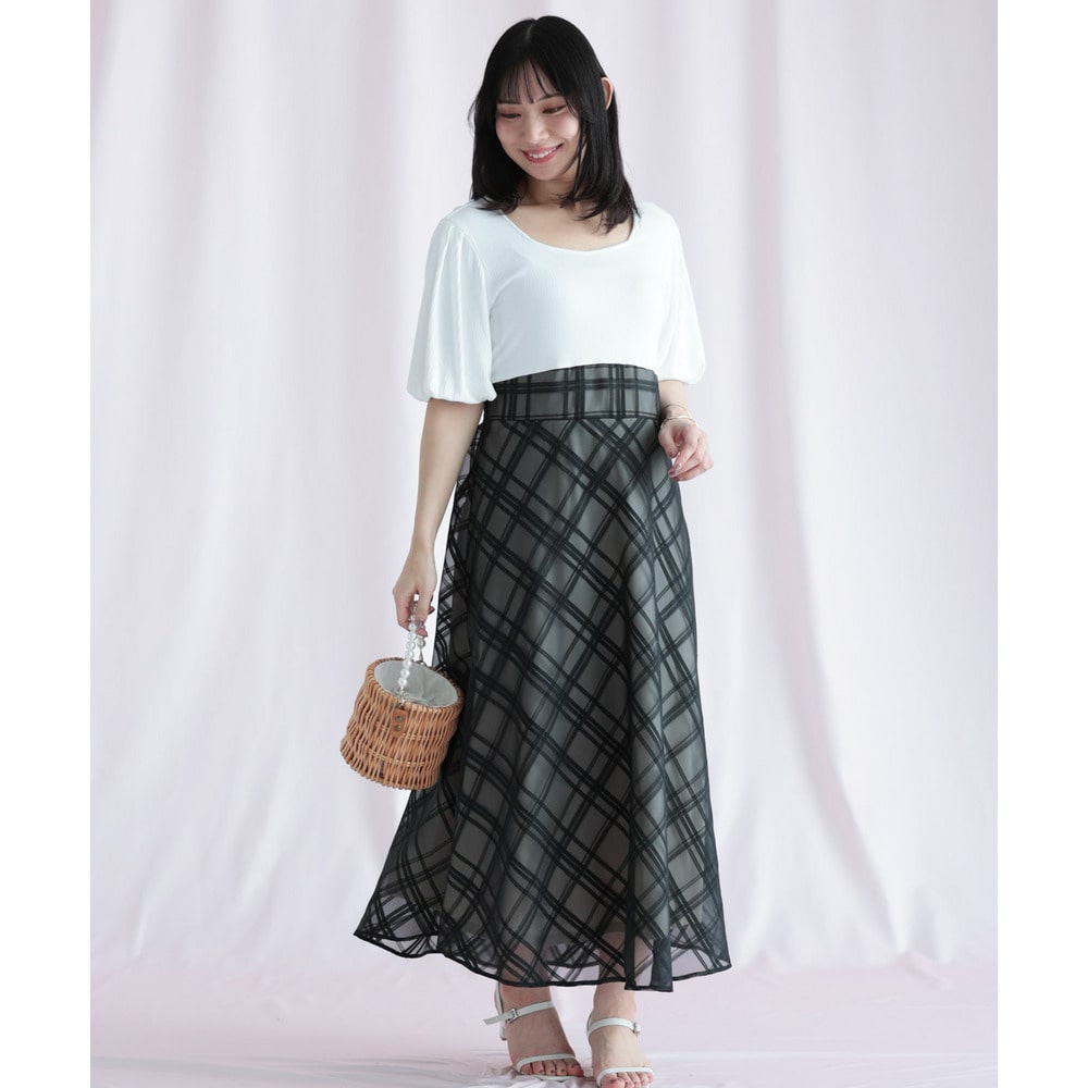 リブT×シアージャガードチェックドッキングワンピース22