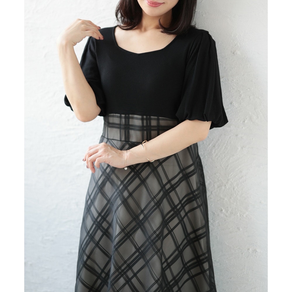 リブT×シアージャガードチェックドッキングワンピース6