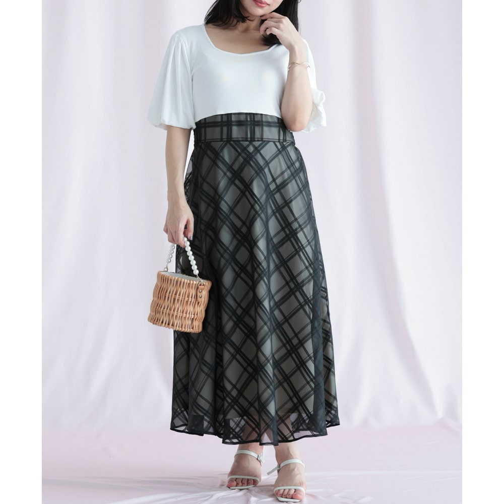 リブT×シアージャガードチェックドッキングワンピース8