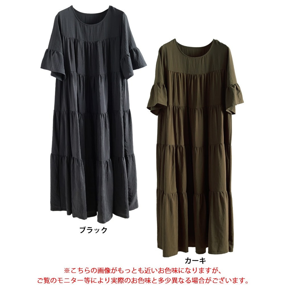 接触冷感フレア袖ティアードワンピース17