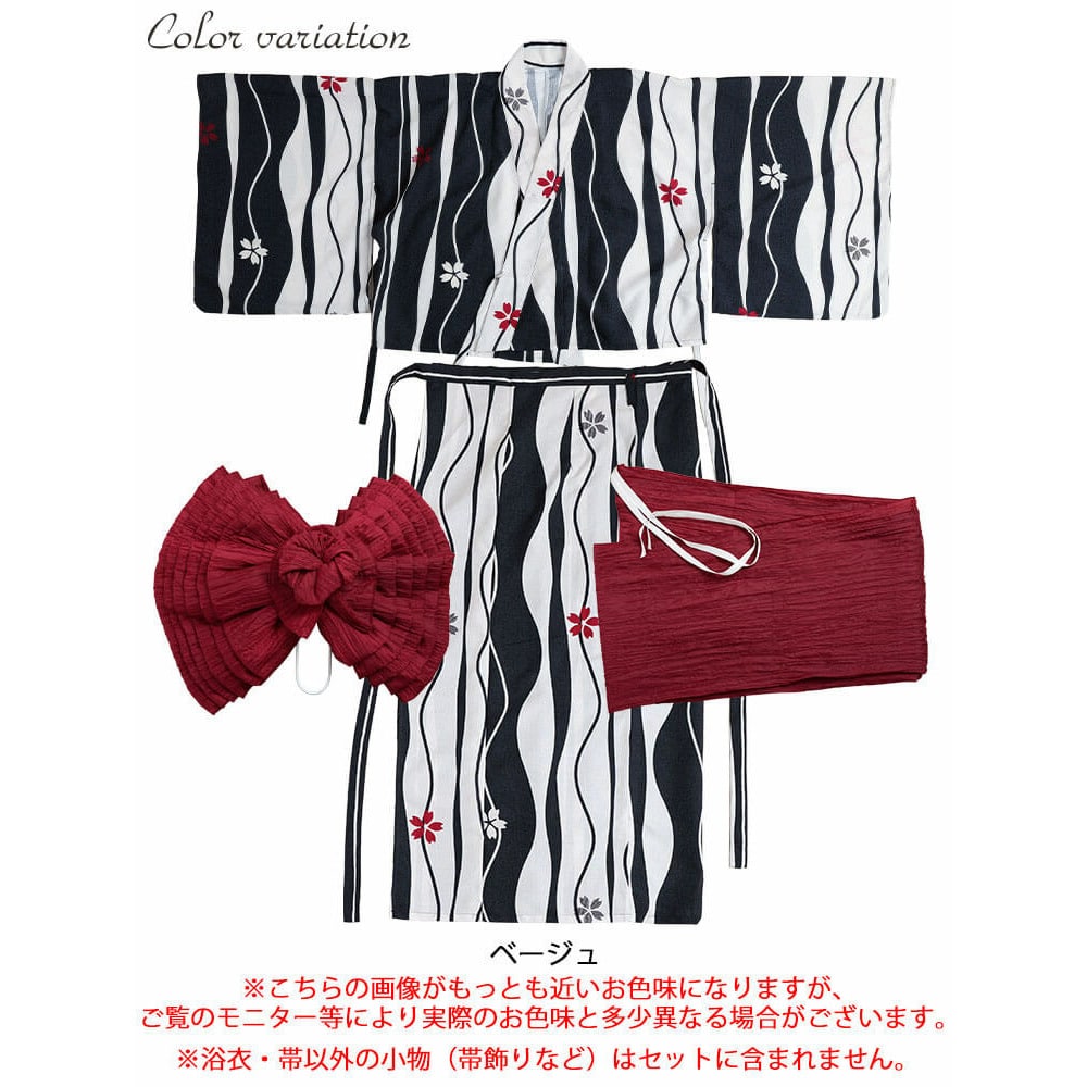接触冷感&吸水速乾&形状記憶よろけに桜柄上下セパレート浴衣&結び帯3点セット17