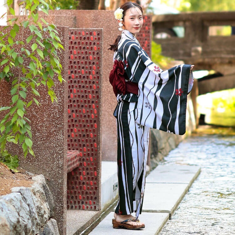 接触冷感&吸水速乾&形状記憶よろけに桜柄上下セパレート浴衣&結び帯3点セット8