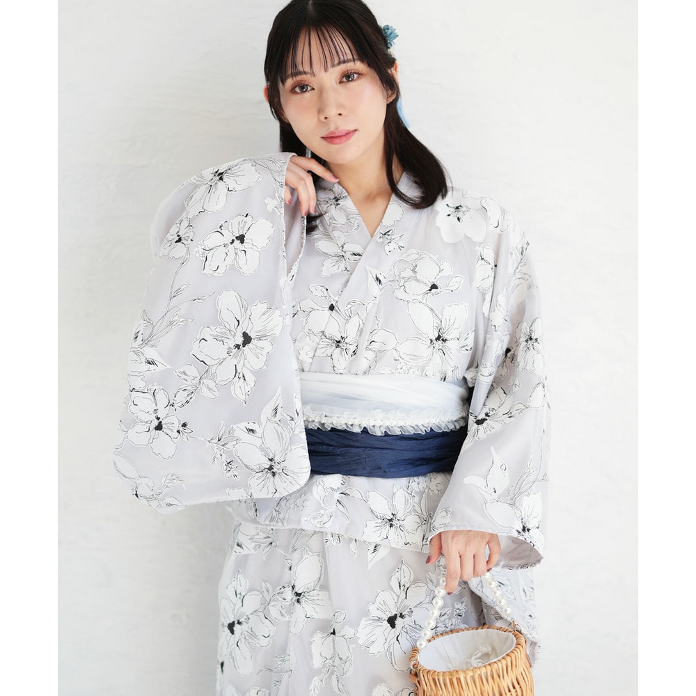 2WAYオーガンジー花柄プリント浴衣3点セット
