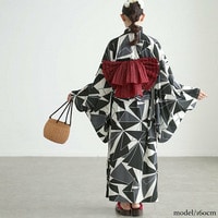 ストレッチ幾何学柄2wayセパレート浴衣&結び帯3点セット