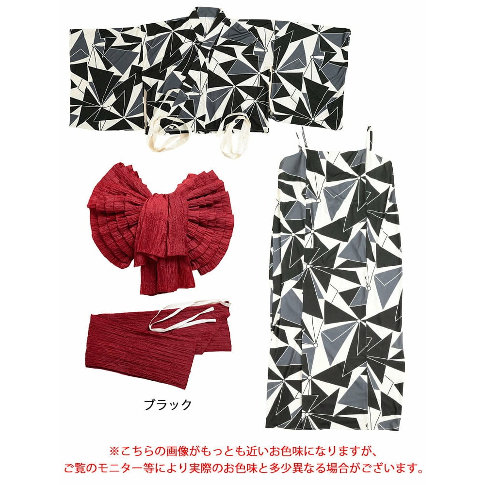 ストレッチ幾何学柄2wayセパレート浴衣&結び帯3点セット20