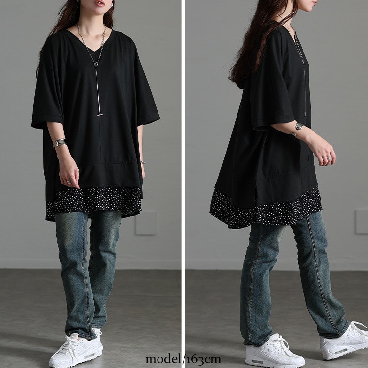 ドット柄レイヤード風チュニックTシャツ10