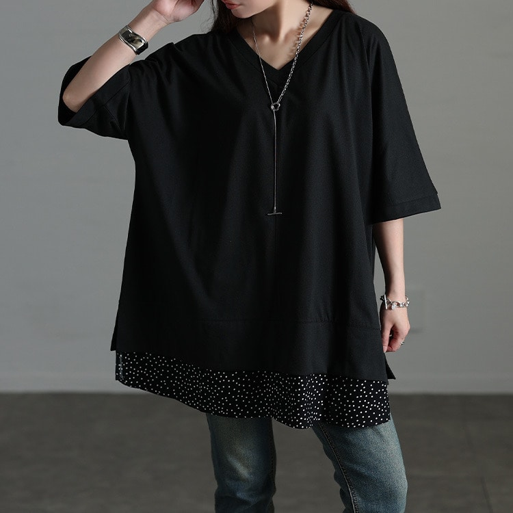 ドット柄レイヤード風チュニックTシャツ11
