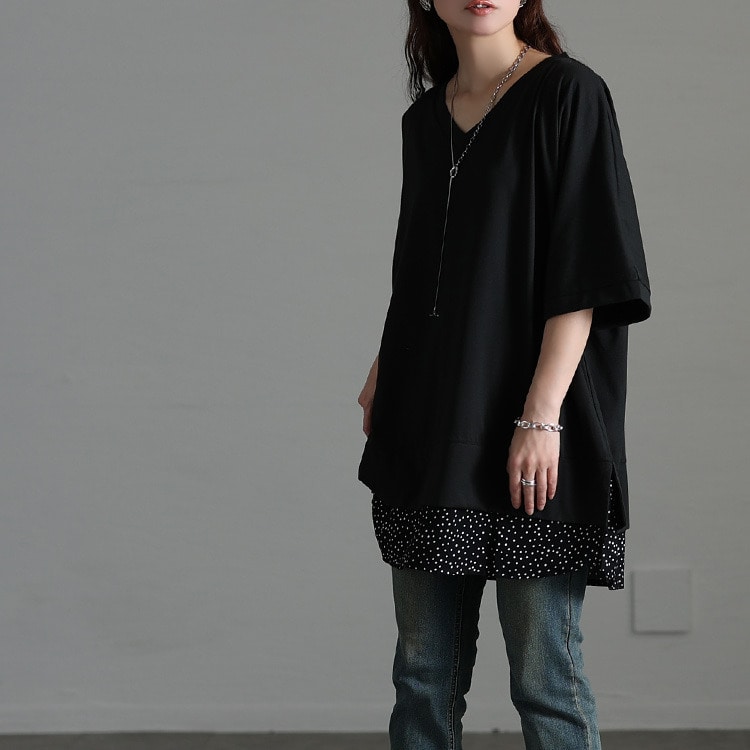 ドット柄レイヤード風チュニックTシャツ12